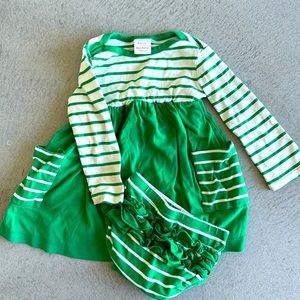 Sweet Hanna Andersson green striped dress and matching bottom